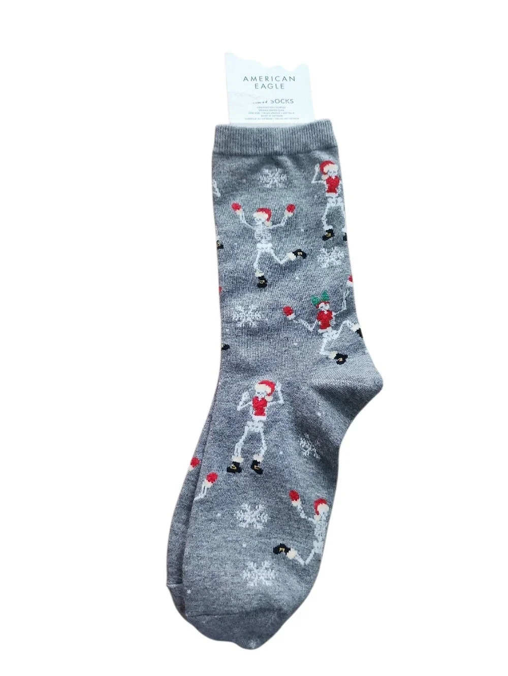 American‎ Eagle Crew Socks Christmas Skeletons One Size New